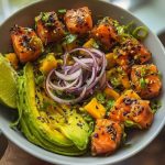 Salmon Bites with Mango-Avocado Salsa and Lime Zest Bowl