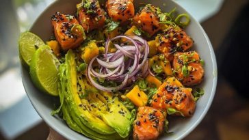 Salmon Bites with Mango-Avocado Salsa and Lime Zest Bowl