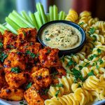 Spicy Buffalo Garlic Chicken Bites with Creamy Ranch Cajun Alfredo Pasta