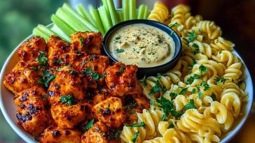 Spicy Buffalo Garlic Chicken Bites with Creamy Ranch Cajun Alfredo Pasta
