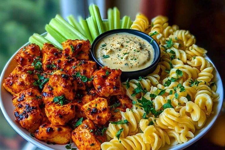 Spicy Buffalo Garlic Chicken Bites with Creamy Ranch Cajun Alfredo Pasta