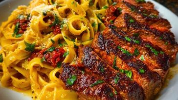 Spicy Cajun Steak with Parmesan Fettuccine Pasta