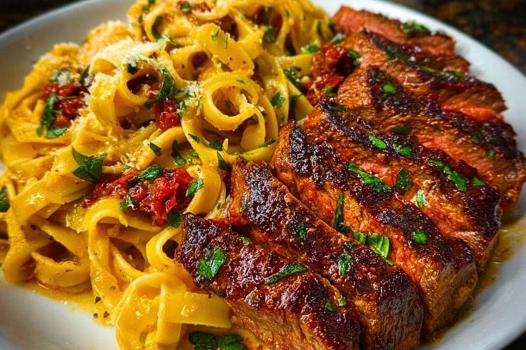 Spicy Cajun Steak with Parmesan Fettuccine Pasta