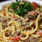 Creamy Italian Spaghetti & Ground Beef One Pot Meal