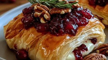 Easy Cranberry Pecan Brie Wrapped in Puff Pastry