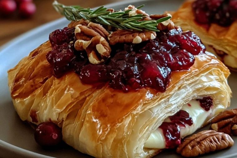 Easy Cranberry Pecan Brie Wrapped in Puff Pastry