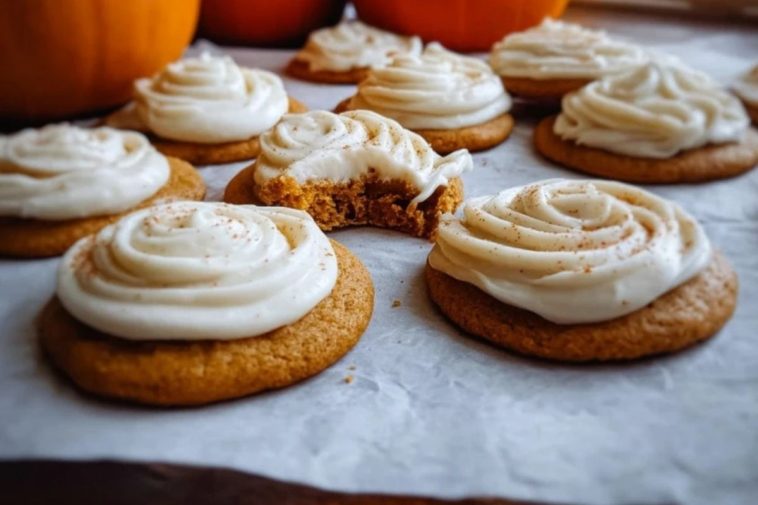 Pumpkin Sugar Cookies with Cream Cheese Frosting