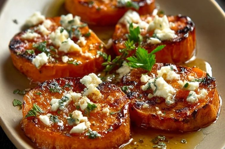 Roasted Sweet Potato Rounds with Honey & Feta