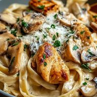 Creamy Garlic Chicken & Mushroom Pasta