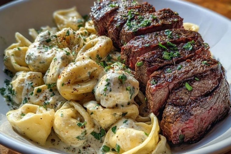 Garlic Butter Steak with Cheesy Alfredo Tortellini Bliss
